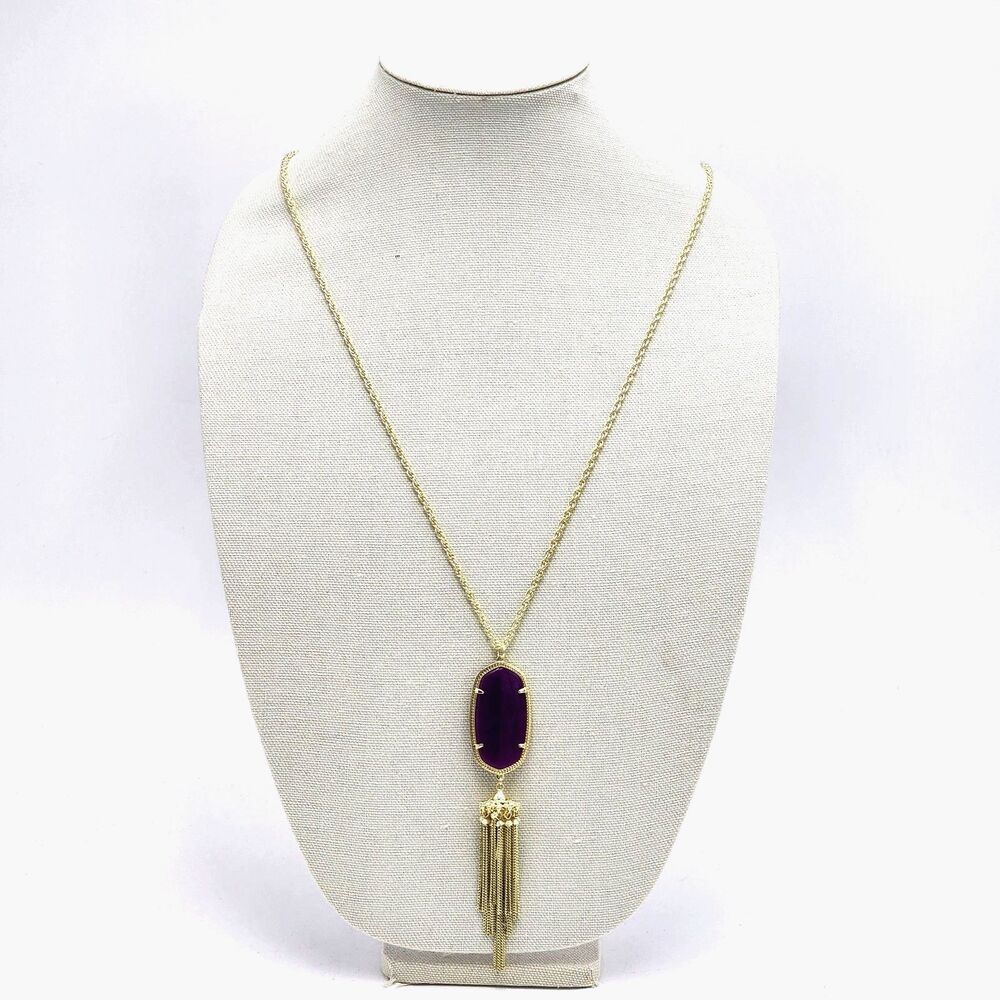 Kendra Scott Rayne Large Gemstone Pendant Tassel Long Strand Necklace Gold NEW